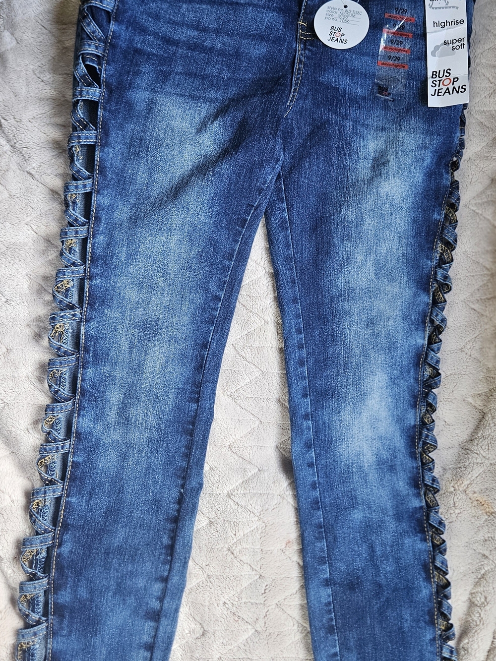 Women's High-Rise Dark Blue Lace-Up Side Skinny Jeans